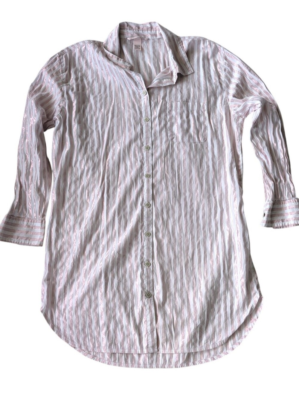 Victoria's Secret Pink and White Pajama Sleep Shirt Size Women's Large